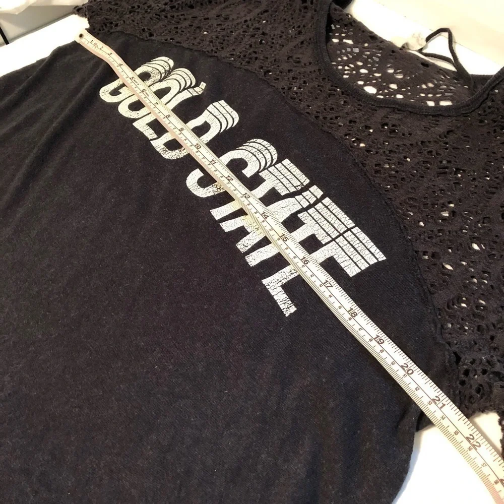 FREE People Gold State Black Crochet Shirt